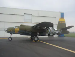 PPG Aerospace donated coatings to repaint this B-26G Marauder bomber airplane for display at the D-Day Museum at Utah Beach in Normandy, France. The airplane is painted to honor Maj. David Dewhurst Jr., father of current Texas Lt. Gov. David Dewhurst, for his heroism leading a squadron of B-26 Marauders on D-Day during World War II. STTS Group repainted the airplane. PPG Aerospace donated coatings to repaint this B-26G Marauder bomber airplane for display at the D-Day Museum at Utah Beach in Normandy, France. The airplane is painted to honor Maj. David Dewhurst Jr., father of current Texas Lt. Gov. David Dewhurst, for his heroism leading a squadron of B-26 Marauders on D-Day during World War II. STTS Group repainted the airplane.