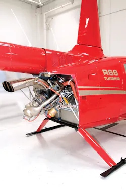 Robinson R66 helicopter with the Rolls-Royce turbine engine. Photo courtesy of Robinson Helicopter Company. Robinson R66 helicopter with the Rolls-Royce turbine engine. Photo courtesy of Robinson Helicopter Company.