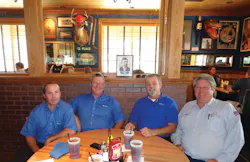 From left to right is Robbie Moseley, Bob Kilbourne, Gary Hamilton, from Emerald Coast Aviation, and Daniel Crawley from Segers Aero Corp. celebrating Charles E. Taylor and AMT Day. From left to right is Robbie Moseley, Bob Kilbourne, Gary Hamilton, from Emerald Coast Aviation, and Daniel Crawley from Segers Aero Corp. celebrating Charles E. Taylor and AMT Day.