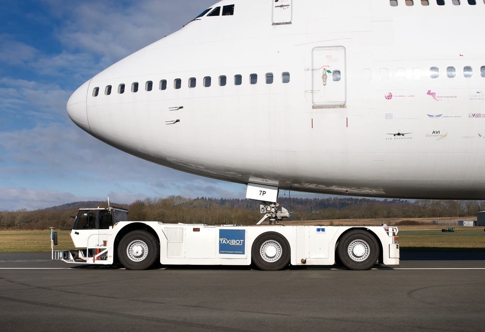 TaxiBot - a new aircraft tractor controlled by the pilot from the cockpit that pulls aircraft from the gate to the runway without using engine power.
