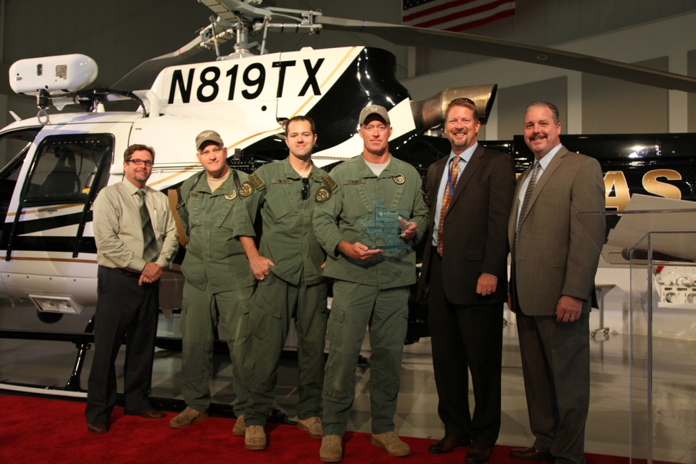Pictured in the photo are (l-r): John Byus, American Eurocopter Regional Sales Manager; Texas DPS Sgt. Ray Ragan, Texas DPS Lt. Marcus Tomerlin, Texas DPS Asst. Chief Pilot Tim Ochsner; Treg Manning, American Eurocopter VP Commercial Sales and Marketing; and Ed Van Winkle, American Eurocopter Sales Manager for Airborne Law Enforcement.