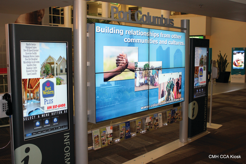 Port Columbus International Airports installed Clear Channel Airports kiosks designed to grab passenger attention.