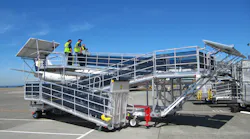 At the Seattle-Tacoma International Airport and Norman Y. Mineta San Jose International Airport, the airline has been testing out solar-powered passenger ramps manufactured by Keith Consolidated Industries, White City, OR. At the Seattle-Tacoma International Airport and Norman Y. Mineta San Jose International Airport, the airline has been testing out solar-powered passenger ramps manufactured by Keith Consolidated Industries, White City, OR.