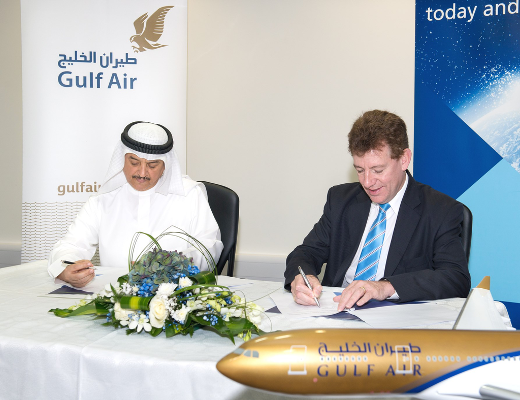 Gulf Air&rsquo;s Acting Chief Executive Officer, Maher Salman Al Musallam and Dubai Airports CEO Paul Griffiths sign a MoU which will see the airline start daily flights on December 8, 2013 between Bahrain and Al Maktoum International at Dubai World Central. Gulf Air is the first full-service network carrier to serve Al Maktoum International, Dubai's second airport which is due to open to passengers on October 27, 2013.