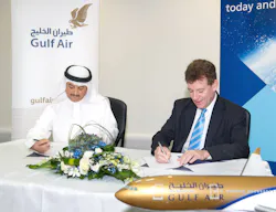 Gulf Air’s Acting Chief Executive Officer, Maher Salman Al Musallam and Dubai Airports CEO Paul Griffiths sign a MoU which will see the airline start daily flights on December 8, 2013 between Bahrain and Al Maktoum International at Dubai World Central. Gulf Air is the first full-service network carrier to serve Al Maktoum International, Dubai's second airport which is due to open to passengers on October 27, 2013. Gulf Air’s Acting Chief Executive Officer, Maher Salman Al Musallam and Dubai Airports CEO Paul Griffiths sign a MoU which will see the airline start daily flights on December 8, 2013 between Bahrain and Al Maktoum International at Dubai World Central. Gulf Air is the first full-service network carrier to serve Al Maktoum International, Dubai's second airport which is due to open to passengers on October 27, 2013.