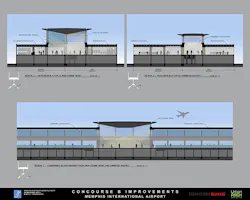 Improvements to Concourse B, now a cramped space with low ceilings, include doubling the width, installing moving sidewalks and adding skylights to allow for more natural light. Improvements to Concourse B, now a cramped space with low ceilings, include doubling the width, installing moving sidewalks and adding skylights to allow for more natural light.