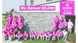 Helicopter Specialties, Inc. (HSI) honored Breast Cancer Awareness Month with a custom “Hovering for Hooters” pink t-shirt fundraiser. Donations of over $3,000 were collected all of which will be donated to Susan G. Komen South Central Wisconsin. Helicopter Specialties, Inc. (HSI) honored Breast Cancer Awareness Month with a custom “Hovering for Hooters” pink t-shirt fundraiser. Donations of over $3,000 were collected all of which will be donated to Susan G. Komen South Central Wisconsin.
