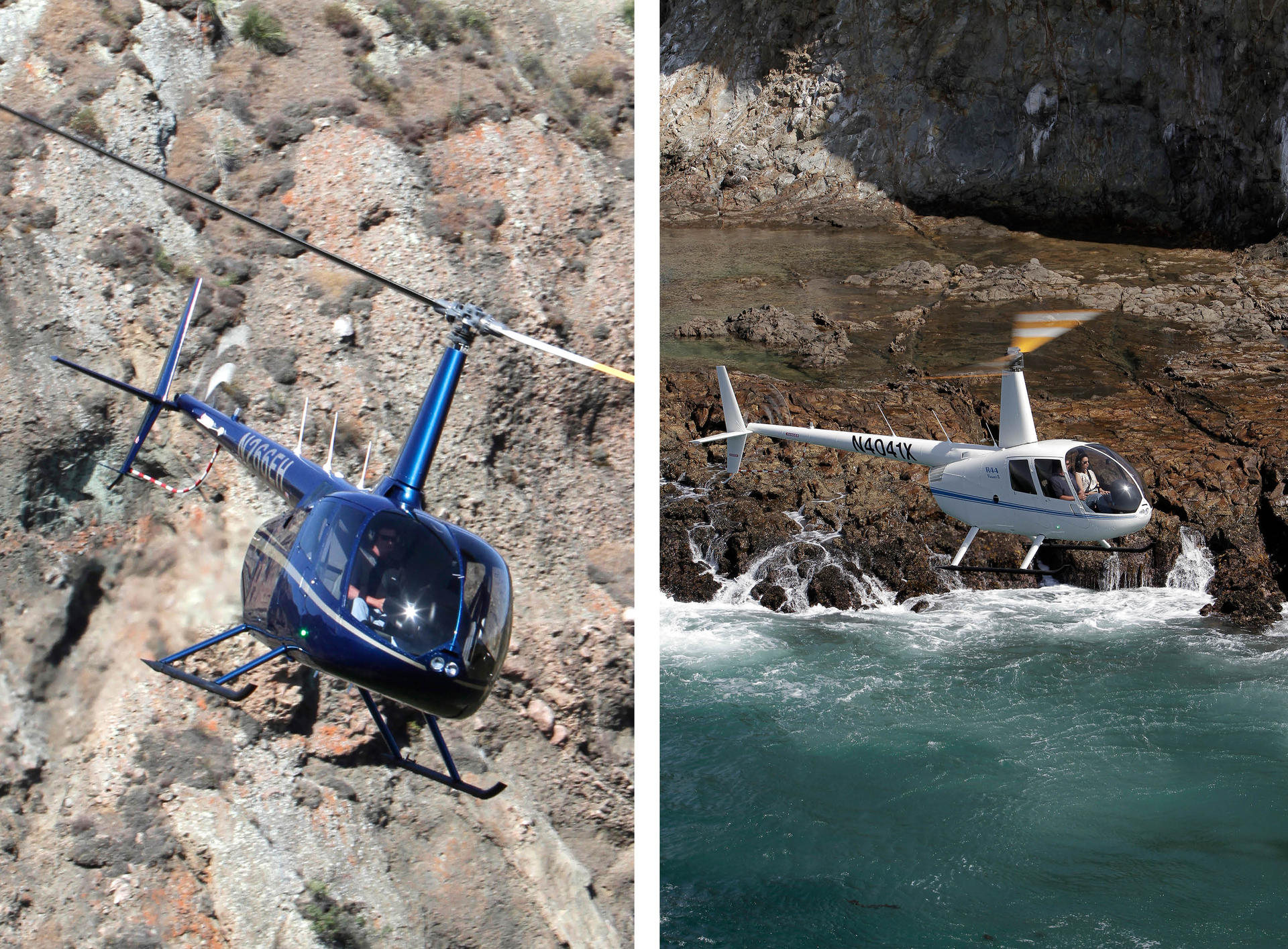 The R-44 is piston powered. The R-66 is turbine powered. But you wouldn't know that just by looking at them - that knowledge requires experience and training.