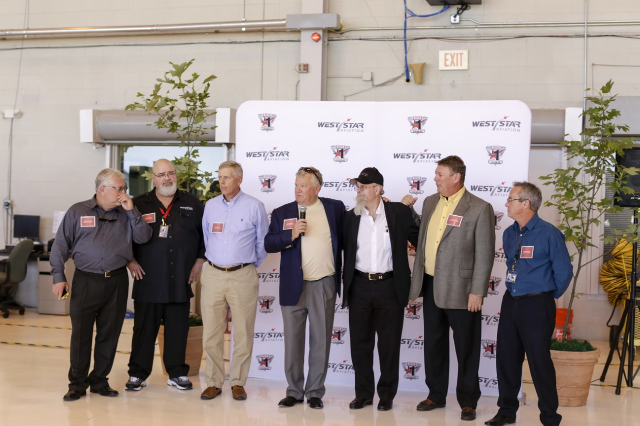 WSA executives making the expansion announcement from left to right: Kurt Sutterer (West Star Aviation Board Member), Tom Hilboldt (General Manager (PWK)), Mike Durst (Co-Founder/Executive Vice President), Bob Rasberry (CEO), Sam Haycraft (Co-Founder/Executive Vice President), Jim Swehla (Co-Founder/Executive Vice President Sales & Marketing), Rodger Renaud (President/COO).