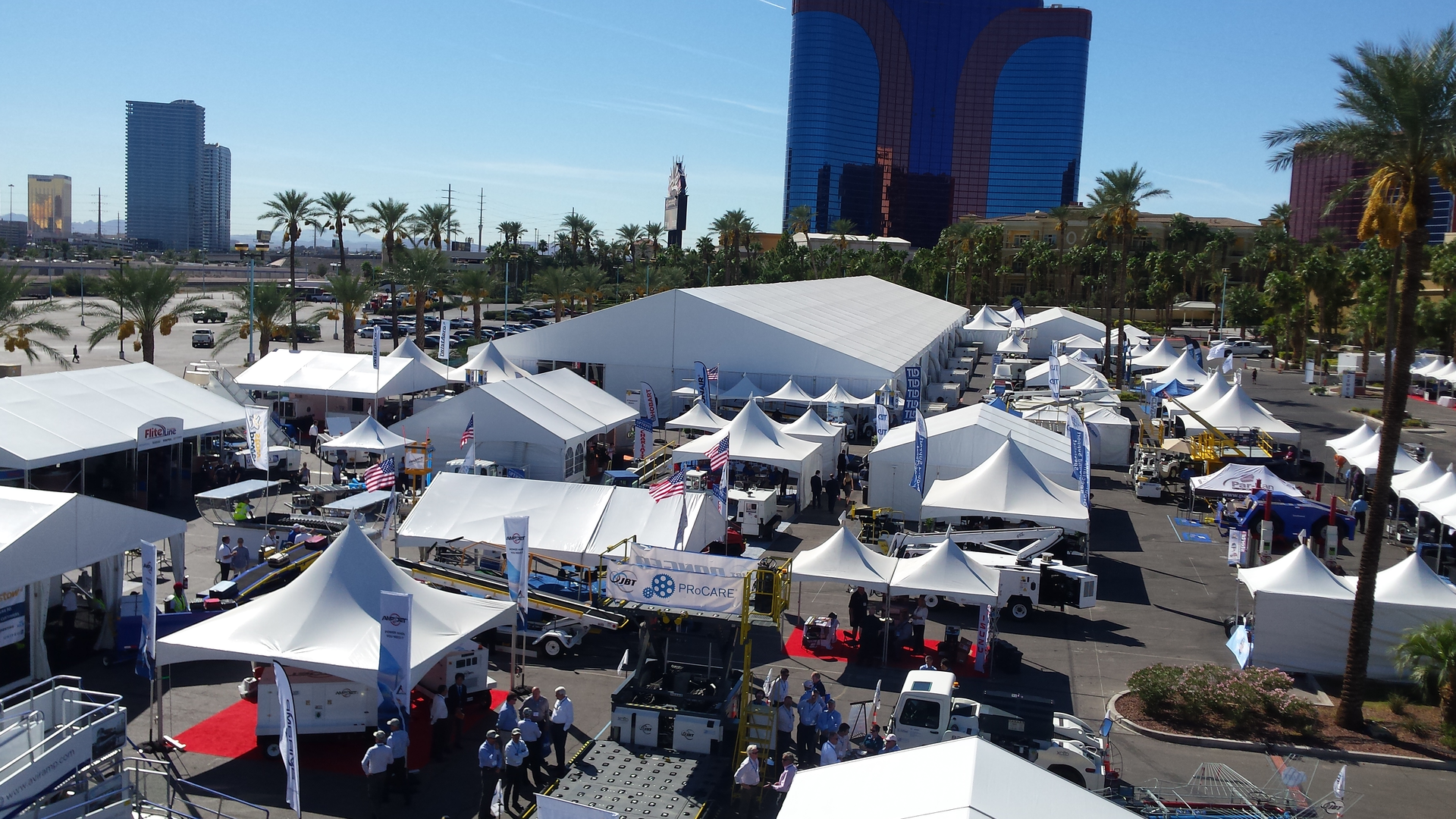 A view of the outdoor exhibiting space from aboard a Vestergaard Elephant Beta deicer.