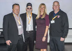 Environmental Leadership Program Awards Ceremony. From Left to Right: Dave Krogman and Sam Haycraft, West Star Aviation, Lynette Myers, Department of Colorado Public Health and Environment, Kraig Meyer, West Star Aviation. Environmental Leadership Program Awards Ceremony. From Left to Right: Dave Krogman and Sam Haycraft, West Star Aviation, Lynette Myers, Department of Colorado Public Health and Environment, Kraig Meyer, West Star Aviation.