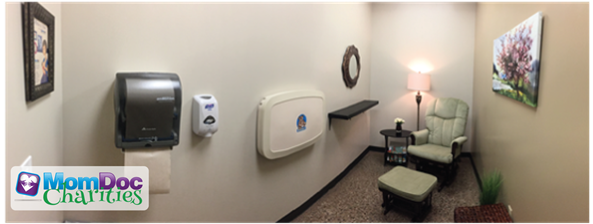 Each room features a glider, changing table, bench for sibling or diaper bag, a side table with children&rsquo;s books, and a paper towel dispenser and hand sanitizer.