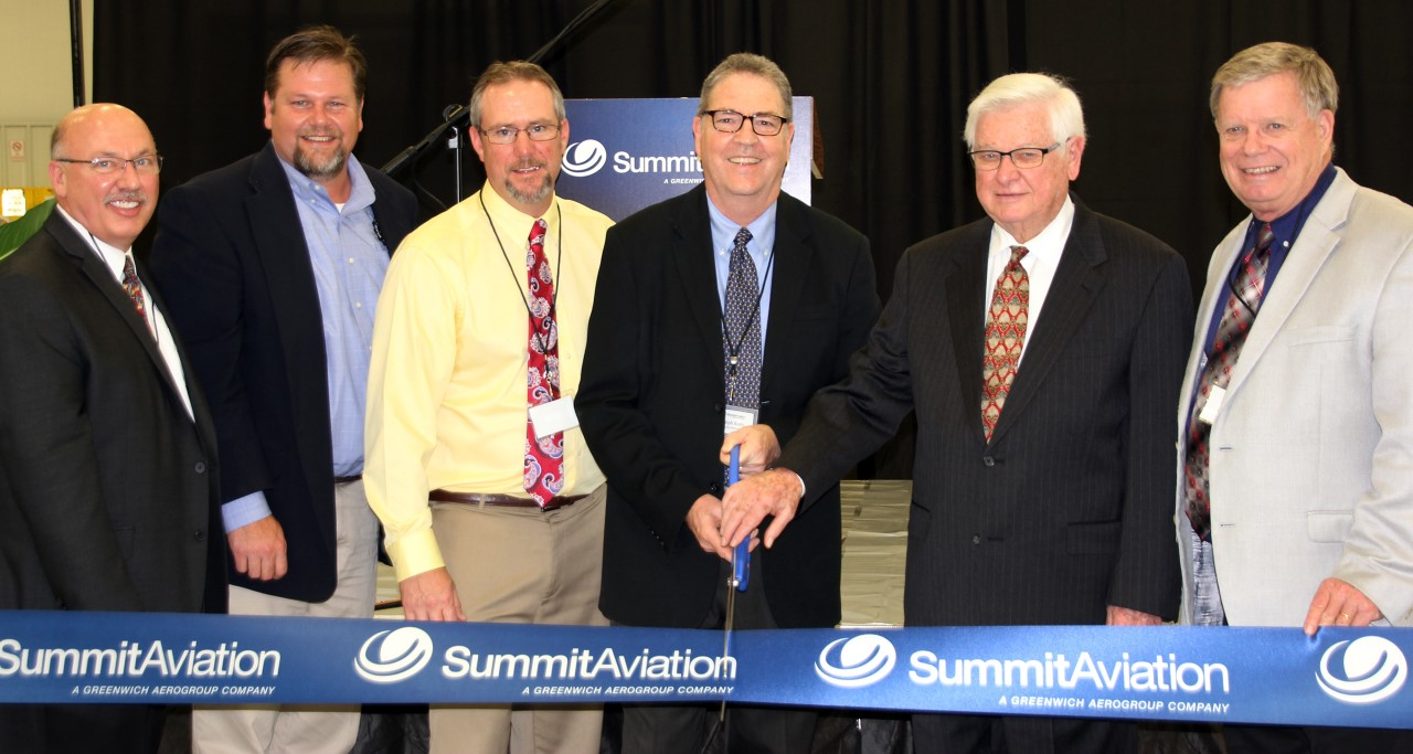Pictured L to Right: Gene Juris, Chief Financial Officer for Greenwich AeroGroup, Pulaski County Judge Steve Kelley, Scott Roush, Director of Manufacturing for Summit Aviation, U. S. Representative Hal Rogers (KY), Eddie Girdler, Mayor of Somerset, Ky.