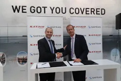 Signing ceremony of the Satair Group & Safran Nacelles deal at Paris Airchow 2017. Right: Bart Reijnen, CEO of Satair Group. Left: Safran Nacelles CEO Jean Paul Alary. Signing ceremony of the Satair Group & Safran Nacelles deal at Paris Airchow 2017. Right: Bart Reijnen, CEO of Satair Group. Left: Safran Nacelles CEO Jean Paul Alary.