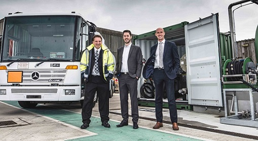 Left to right - Chris Pearson, airport manager and senior air traffic controller; Russell Halley general aviation account manager, Air BP and Stuart Reid chief financial officer, Isles of Scilly Steamship Group.
