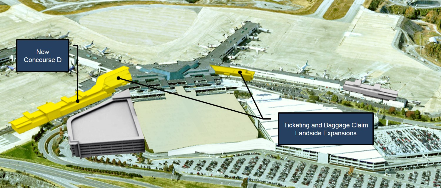 The $203 million design build contract for Concourse D and terminal wings expansion project will revive and expand BNA's fourth concourse, as well as enlarge the existing Ticketing Lobby and Baggage Claim areas.