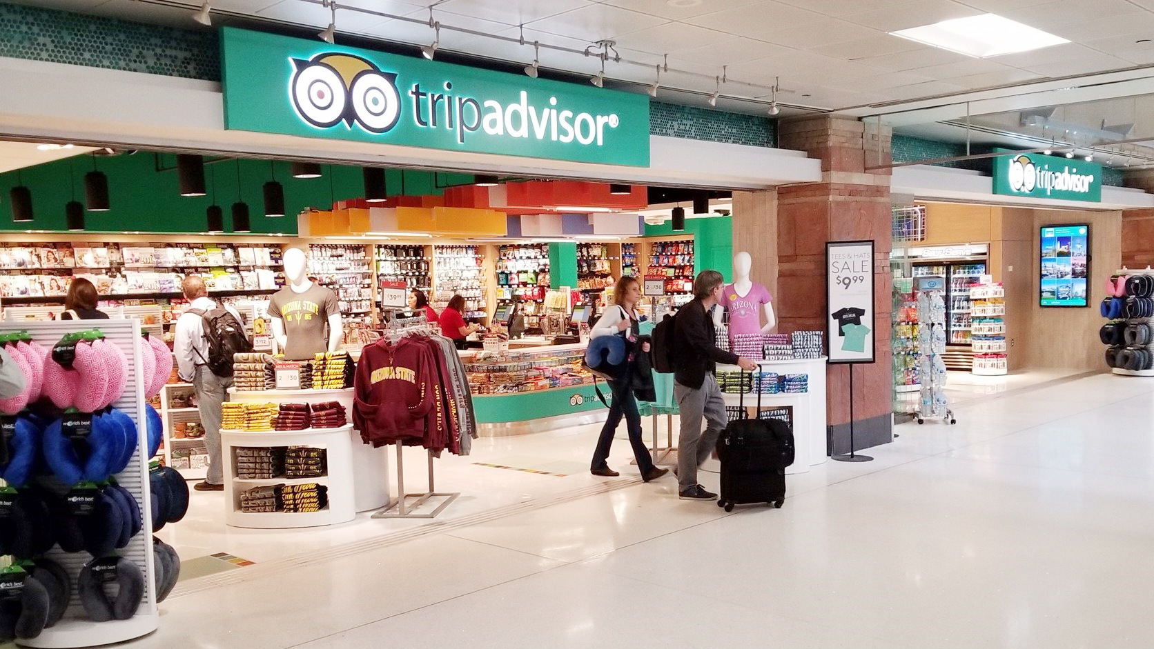 These TripAdvisor branded stores feature a large, interactive screen that travelers can use to learn more about the surrounding area.