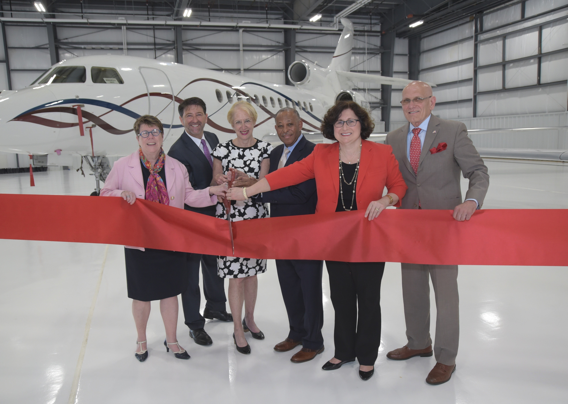 From left to right, Westchester County Director of Operations Joan McDonald; Million Air CEO Roger Woolsey; Business Council of Westchester President and CEO Marsha Gordon; County Board of Legislators Chairman Ben Boykin; County Legislator MaryJane Shimsky and Harrison Town Supervisor/Mayor Ron Belmont