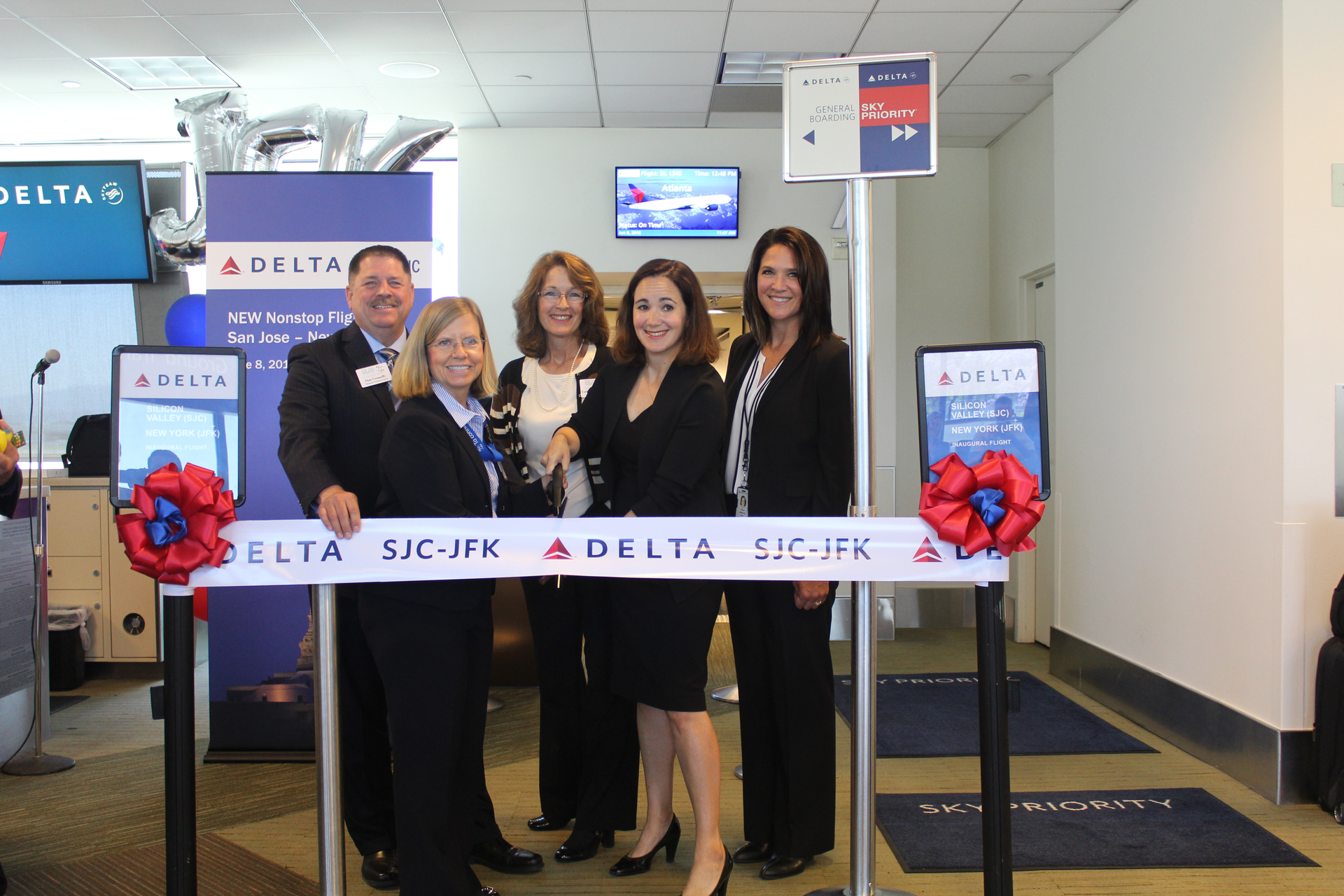 From left to right, Back row &ndash; Dan Connolly and Catherine Hendrix, Airport Commission; Front row &ndash; Judy Ross, SJC Assistant Director of Aviation; Delta&rsquo;s Dana Debel, Managing Director, State & Local Government Affairs and Lisa Harbeson, SJC Station Manager.
