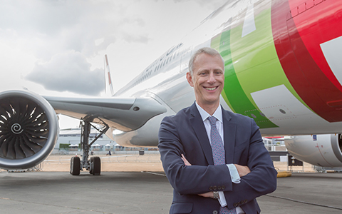 Chris Cholerton with the Trent 7000 engine and A330neo aircraft at Farnborough Airshow