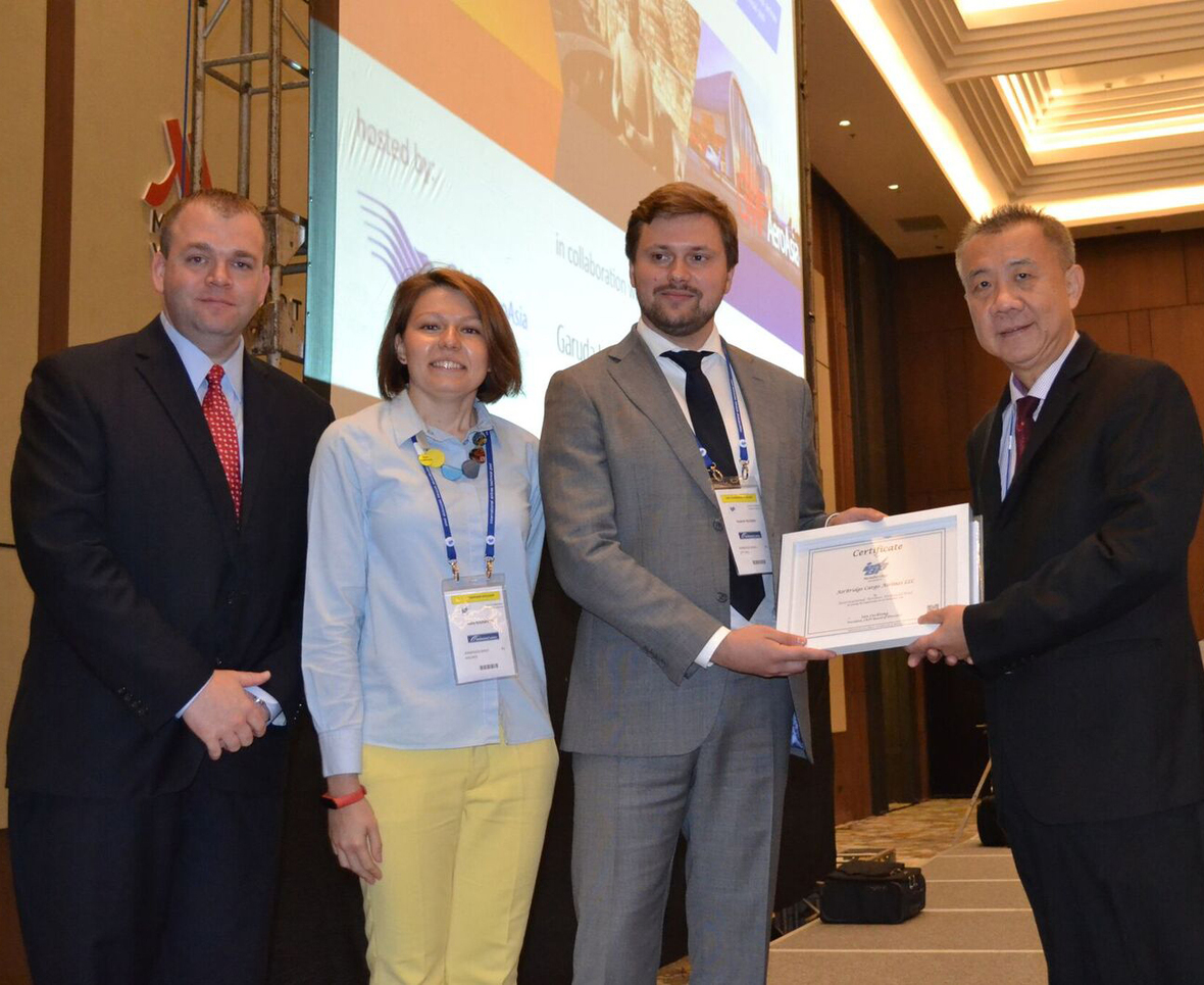 From left to right: Brian Scarry, Membership Coordinator, IATP; Yulia Slyusarvea, Leading Procurement Manager, AirBridgeCargo; Vladimir Seleznev, Head of Purchasing Group Maintenance, AirBridgeCargo; and San Lucktong, IATP Chairperson.