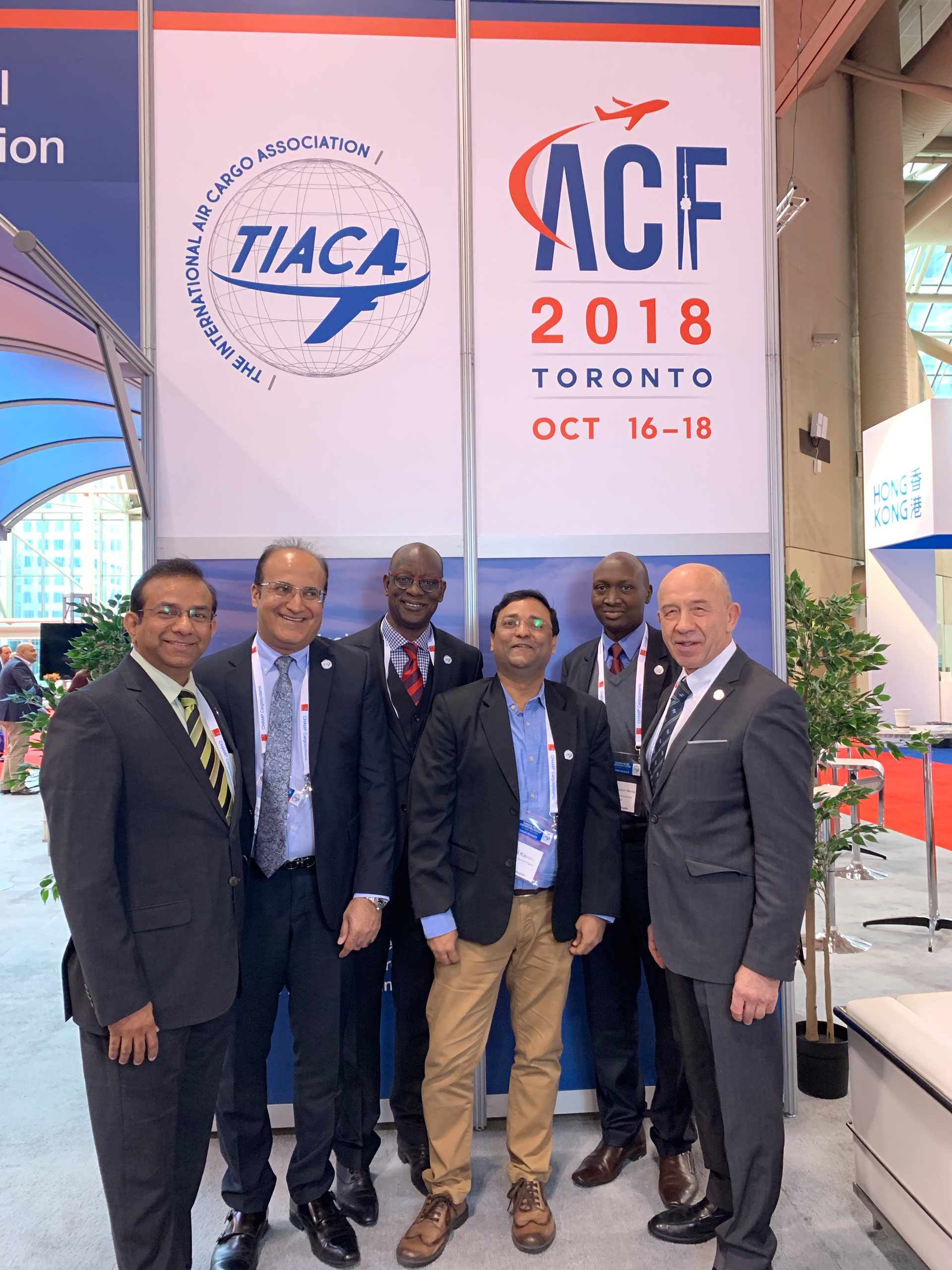 From left to right: Sanjiv Edward, Chief Commercial Officer, Delhi Intl Airport Pvt Ltd; Sanjeev Gadhia, Founder & CEO, Astral Aviation Ltd; Evans Michoma, KAA Commercial Manager-Cargo; Rvind Kavuru &ndash; Director for Prospecta Tech; Charles Mwaita - KAA Marketing Officer-Cargo; and Vladimir Zubkov, Secretary General at TIACA