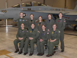 Naval aviators participating in a flyover to honor the life and legacy of retired Navy Capt. Rosemary Mariner pose for a photo in a hangar bay at Naval Air Station Oceana in Virginia Beach, Virginia, Jan. 31, 2019. The U.S. Navy is scheduled to conduct the first ever all-female flyover Feb. 2 in Maynardville, Tennessee as part of the funeral service for Mariner, a female Naval aviation pioneer. Back row, from left to right: Lt. Christy Talisse, Lt. Emily Rixey, Lt. Cmdr. Jennifer Hesling, Lt. Kelly Harris, Lt. Amanda Lee. Front row from left to right: Lt. Cmdr. Danielle Thiriot, Cmdr. Stacy Uttecht, Cmdr. Leslie Mintz, and Lt. Cmdr. Paige Blok. (U.S. Navy photo by Mass Communication Specialist 3rd Class Raymond Maddocks/Released) Naval aviators participating in a flyover to honor the life and legacy of retired Navy Capt. Rosemary Mariner pose for a photo in a hangar bay at Naval Air Station Oceana in Virginia Beach, Virginia, Jan. 31, 2019. The U.S. Navy is scheduled to conduct the first ever all-female flyover Feb. 2 in Maynardville, Tennessee as part of the funeral service for Mariner, a female Naval aviation pioneer. Back row, from left to right: Lt. Christy Talisse, Lt. Emily Rixey, Lt. Cmdr. Jennifer Hesling, Lt. Kelly Harris, Lt. Amanda Lee. Front row from left to right: Lt. Cmdr. Danielle Thiriot, Cmdr. Stacy Uttecht, Cmdr. Leslie Mintz, and Lt. Cmdr. Paige Blok. (U.S. Navy photo by Mass Communication Specialist 3rd Class Raymond Maddocks/Released)