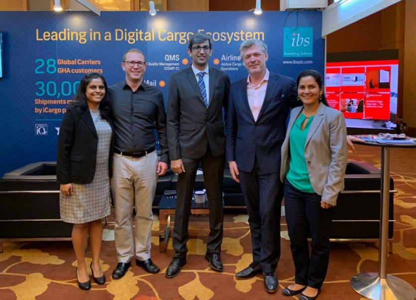 From left to right, Megha Palkar, Assistant Manager, Cargo iQ; Chris Davies, Technology and Product Manager, Cargo iQ; Radhesh Menon, Head, Product Management and Strategy, Air Cargo LoB, IBS Software; Ariaen Zimmerman, Executive Director, Cargo iQ; and Laura Rodriguez, Manager Implementation and Quality, Cargo iQ.