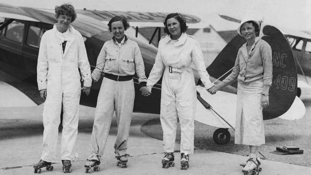 Drennan Ninety Nines Roller Skating Party L R A Earhart F Marsalis Betty Gillies Waco Owned By Gillies 6 16 1933 Roosevelt Fld 12 1 2 30 1024x816 5db6ffdd34797