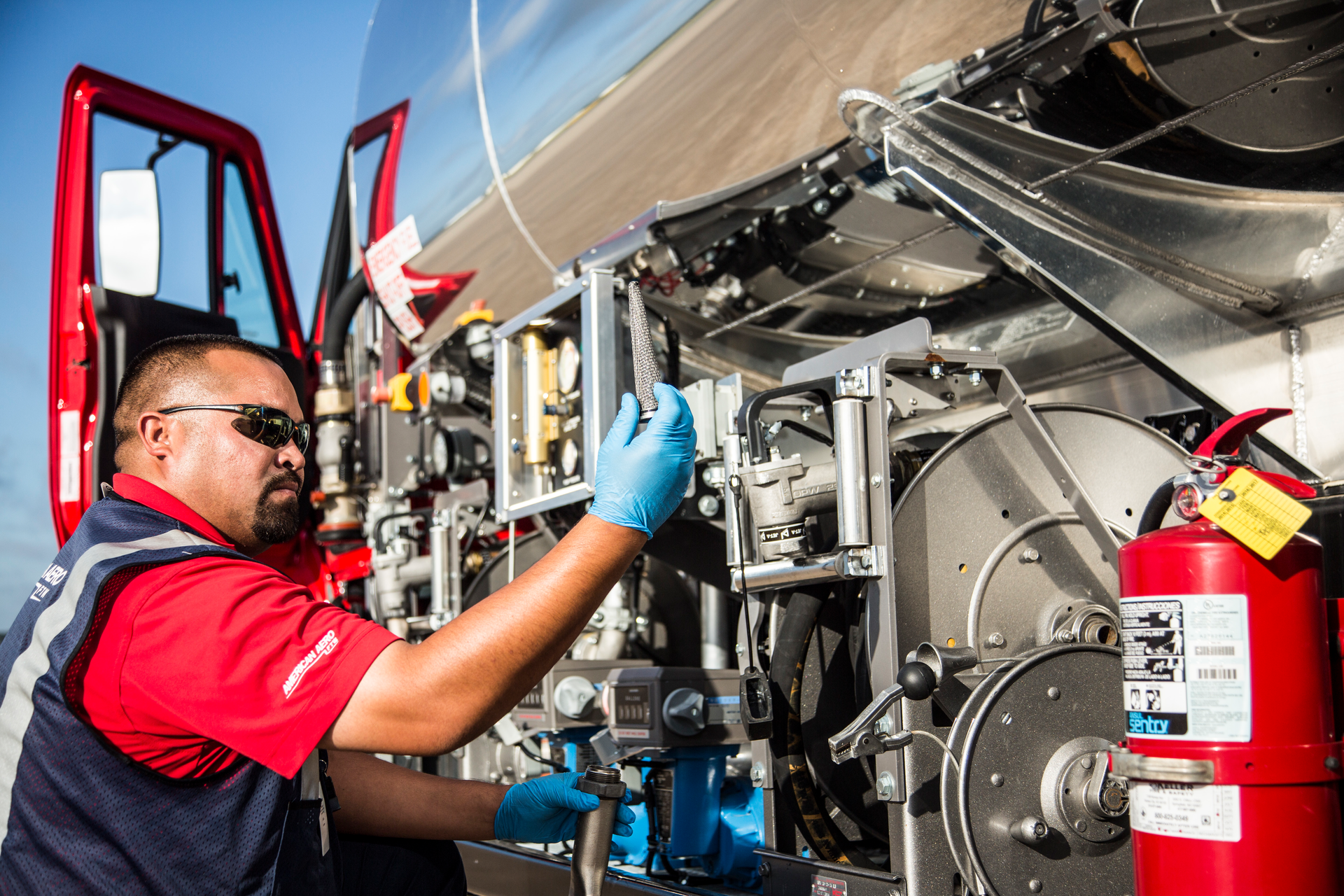 An American Aero FTW employee performs an inspection.