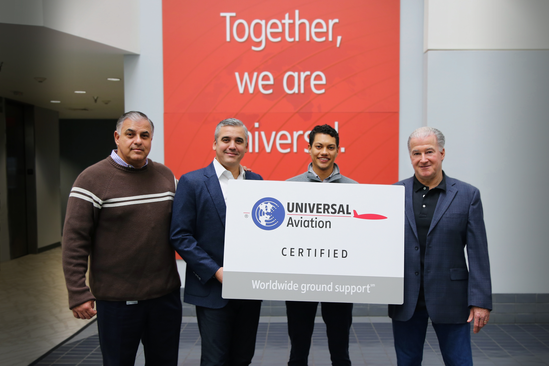 From L-R: Adolfo Aragon, Sr. VP, Universal Aviation; Charlie Mularski, Executive VP, Universal; Jonathan Ebanks, Director, Universal Aviation Cayman Islands; Greg Evans, Chairman, Universal.