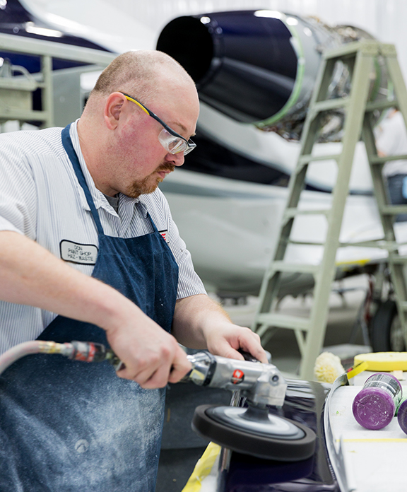 At work in Elliott Aviation's paint shop.