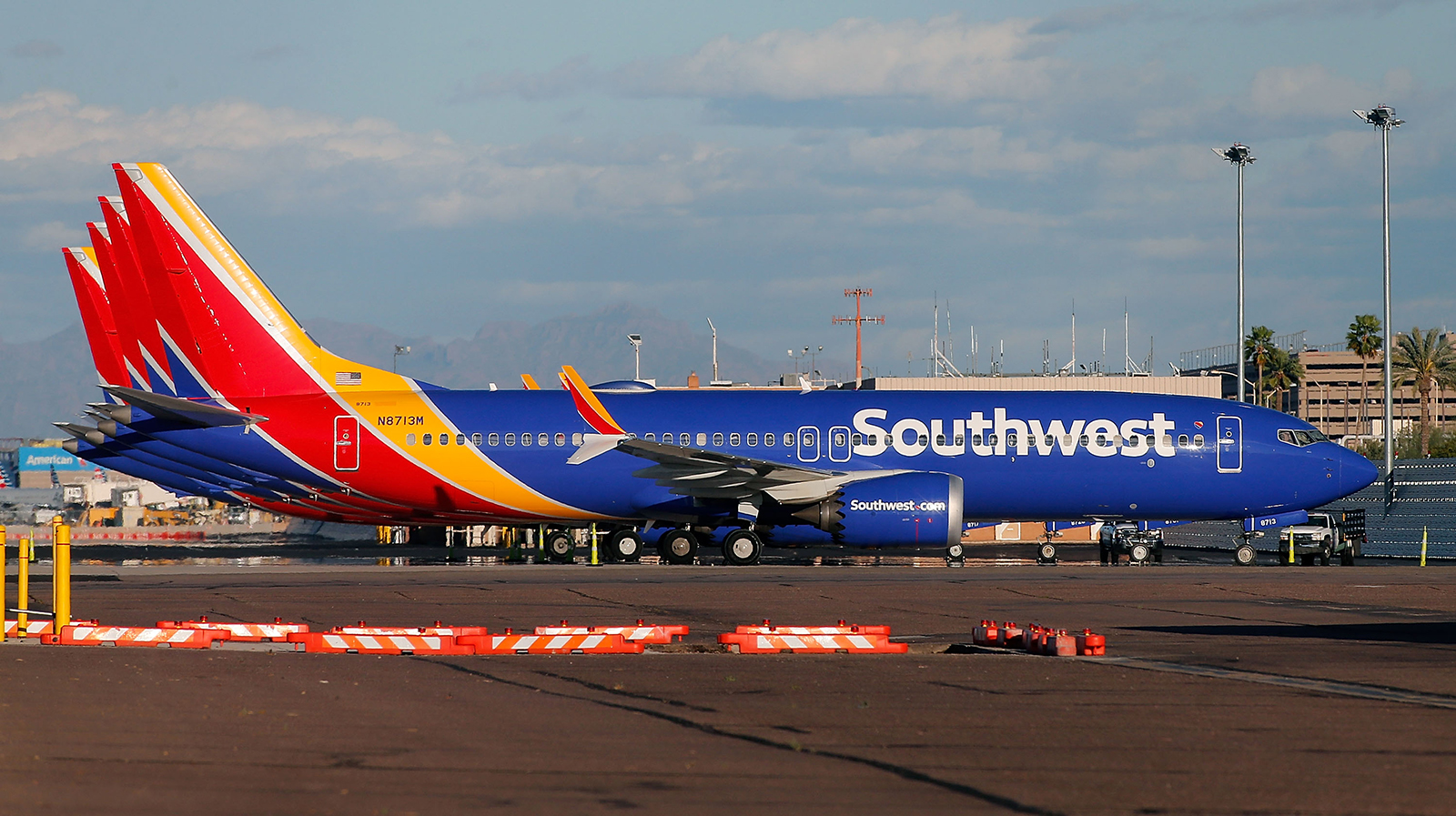 A group of Southwest Airlines Boeing 737 MAX 8 aircraft sit on the tarmac at Phoenix Sky Harbor International Airport on March 13, 2019 in Phoenix, Arizona.