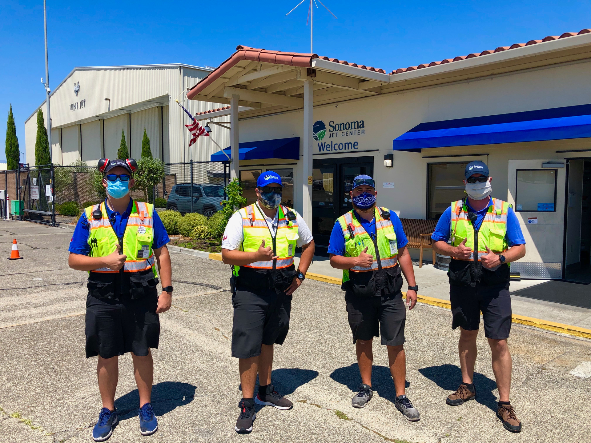 Line service crew all masked up for duty at the Sonoma Jet Center (STS) in Santa Rosa, Calif.