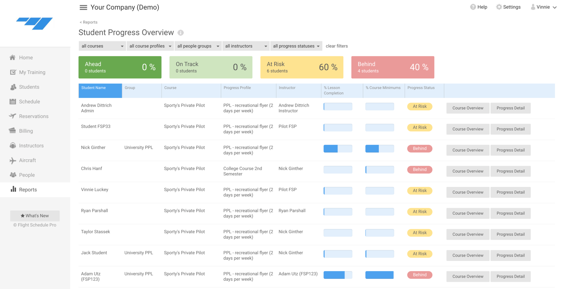 Screenshot Student Progress