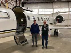 David Fox (right) and Nick Fraser at the Fox Flight hangar. David Fox (right) and Nick Fraser at the Fox Flight hangar.
