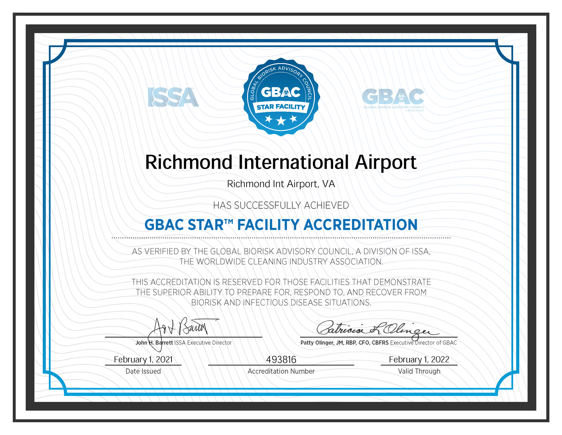 Gbac Star Facility Accreditation Certificate Richmond 60467ed712431