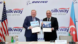 Zaur Akhundov, President of Silk Way Group, and Stan Deal, President and Chief Executive Officer of Boeing Commercial Airplanes, at the contract signing ceremony in Baku. Zaur Akhundov, President of Silk Way Group, and Stan Deal, President and Chief Executive Officer of Boeing Commercial Airplanes, at the contract signing ceremony in Baku.