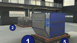 A screenshot of the virtual reality training for ULD operations. A screenshot of the virtual reality training for ULD operations.