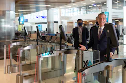LA Mayor Eric Garcetti going through the new automated biometric boarding gates at LAX during the West Gates inauguration on May 24. LA Mayor Eric Garcetti going through the new automated biometric boarding gates at LAX during the West Gates inauguration on May 24.