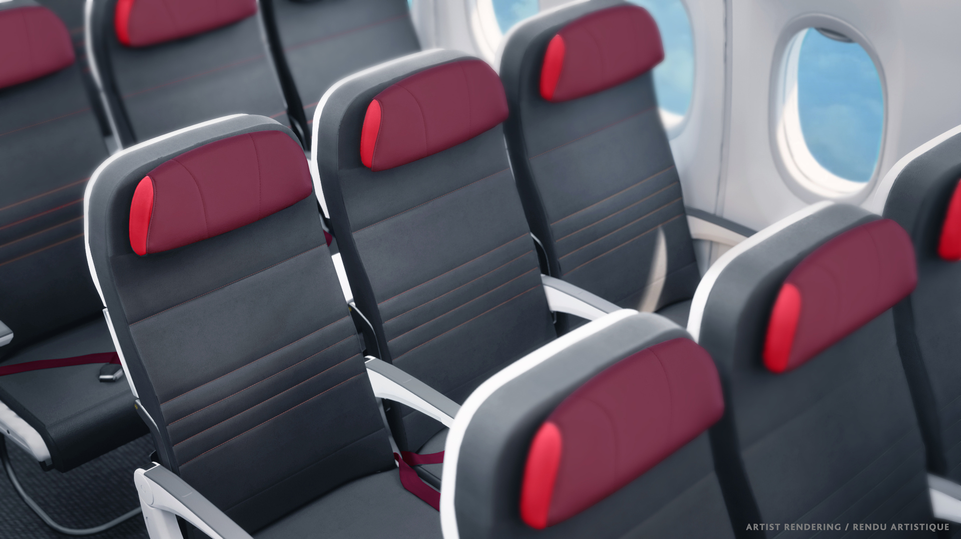A new Air Canada Rouge interior design will include leather seats, with a 30-inch seat pitch, in the economy cabin of the Airbus A321 aircraft.