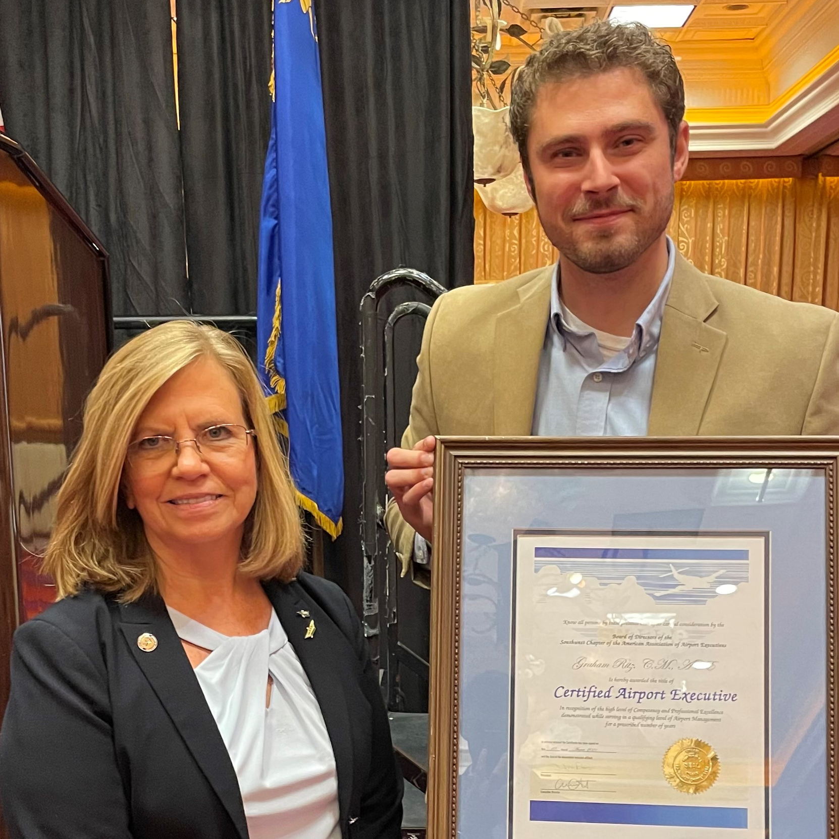 SJC Assistant Director Judy Ross stands beside SJC Operations Supervisor Graham Ritz at the 2021 SWAAAE Summer Conference