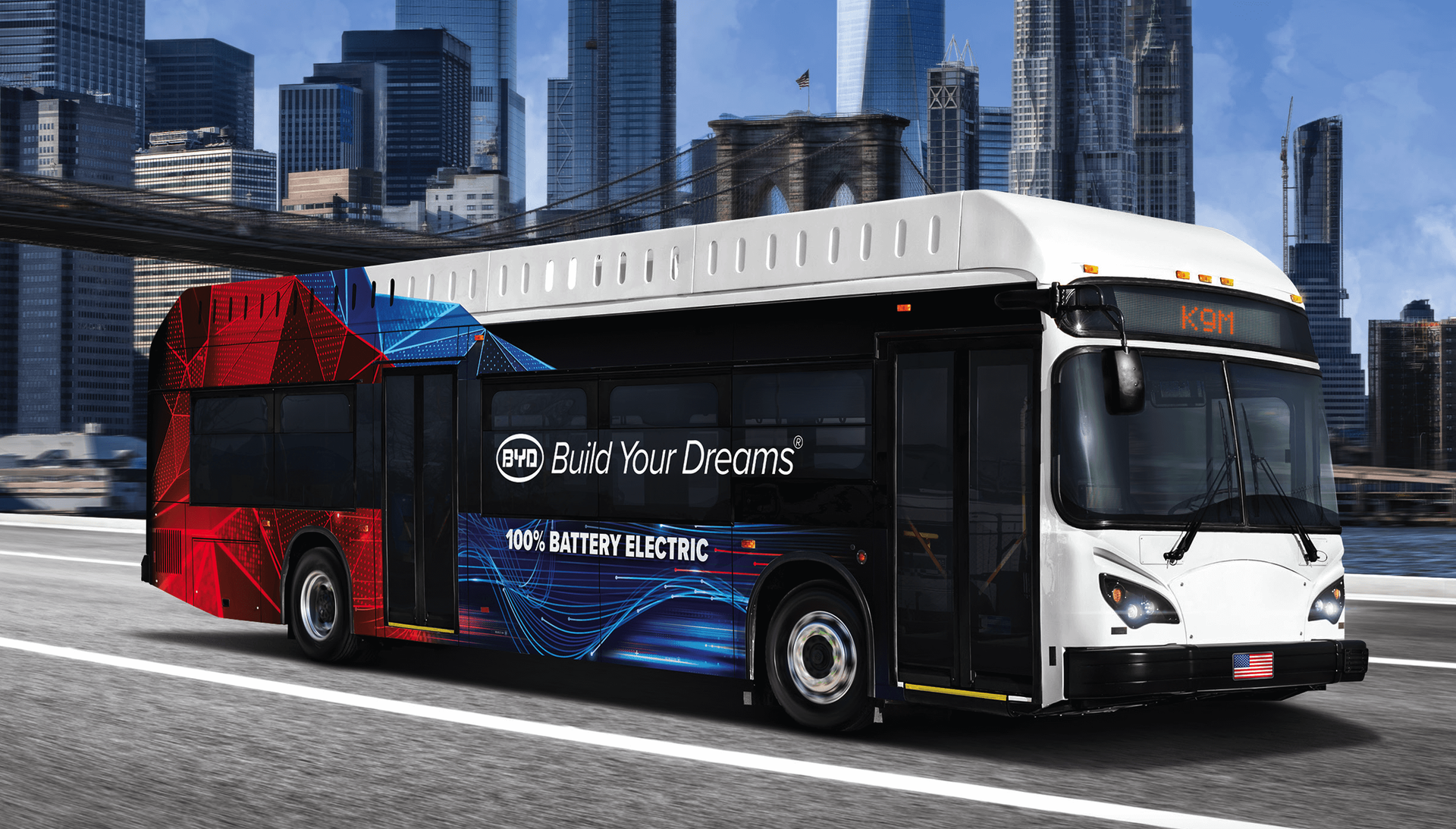 The battery-electric, zero-emission K9M has 37+1 seats, a range of 155 miles, and can be rapidly charged in 2 to 3 hours.