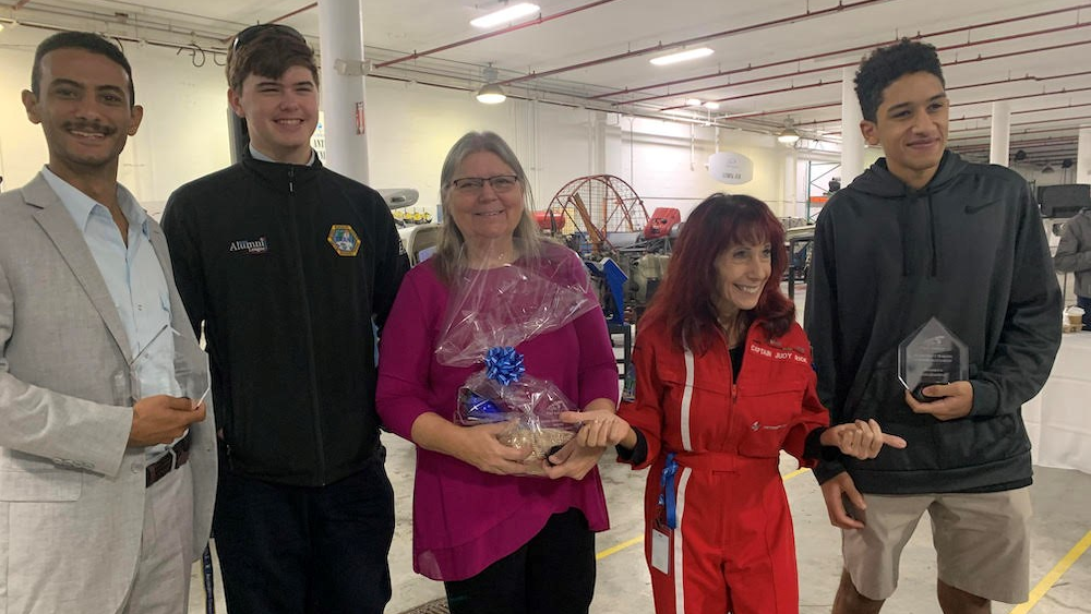 Epic Flight Academy Scholarship Winners pictured with Epic staff: (left to right) Abdul Maflahi, Tyler Vischer, Dr. Cindy Lovell (director of education), Captain Judy Rice (Epic Ground School instructor), and Luke Hamilton. (Not pictured: Julia Juedes.)