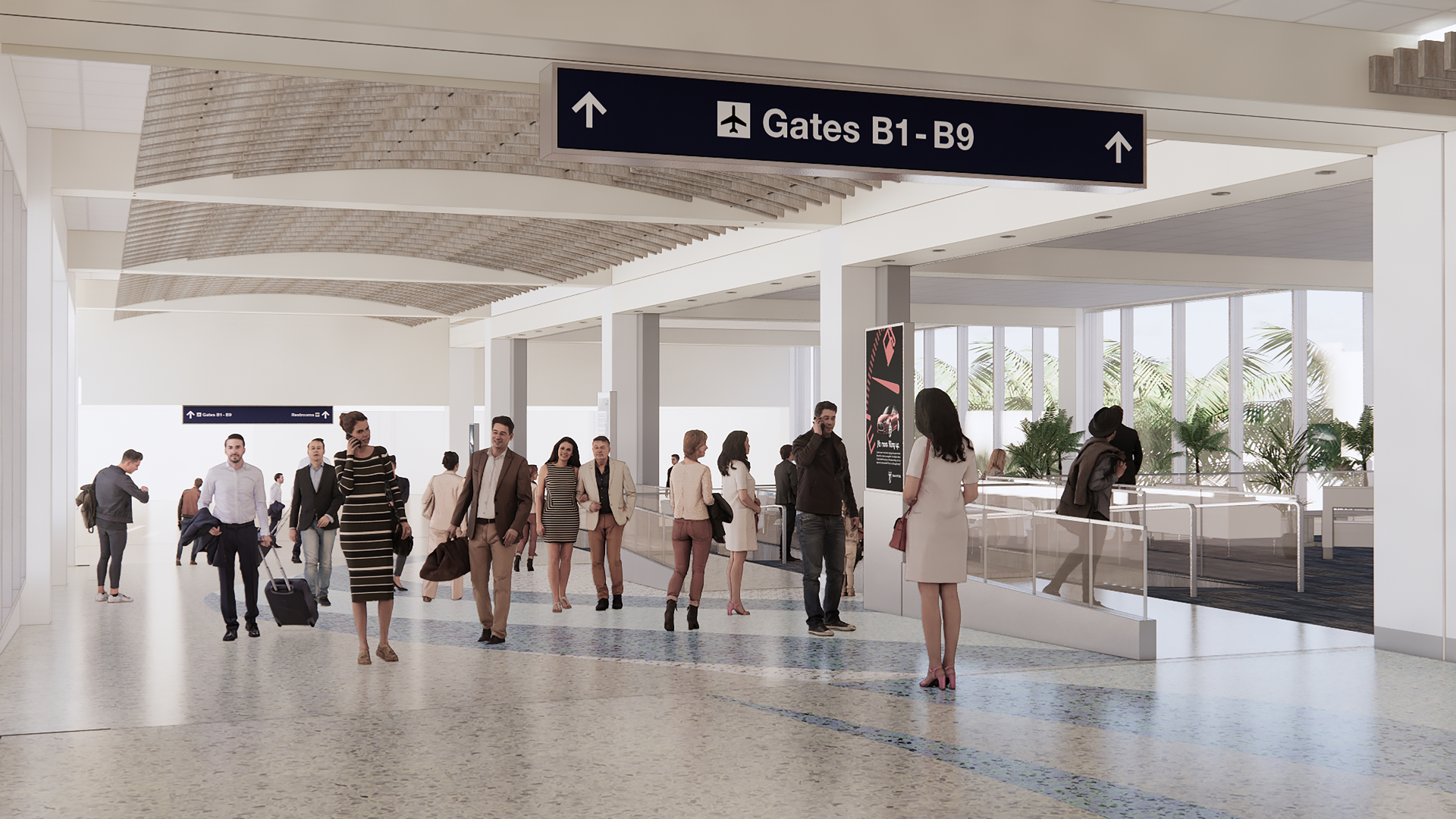 More than 164,000 square feet of space will be remodeled and 117,000 square feet of new walkways and concession space will be added to the airport terminal.