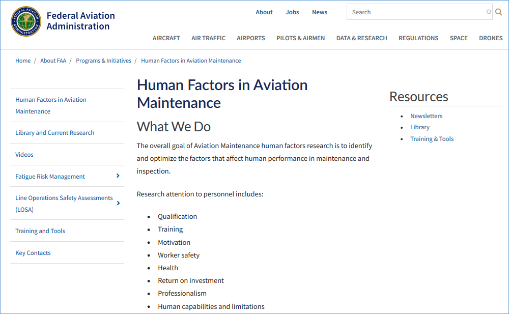 Figure 1. FAA Maintenance HF Website Home Page