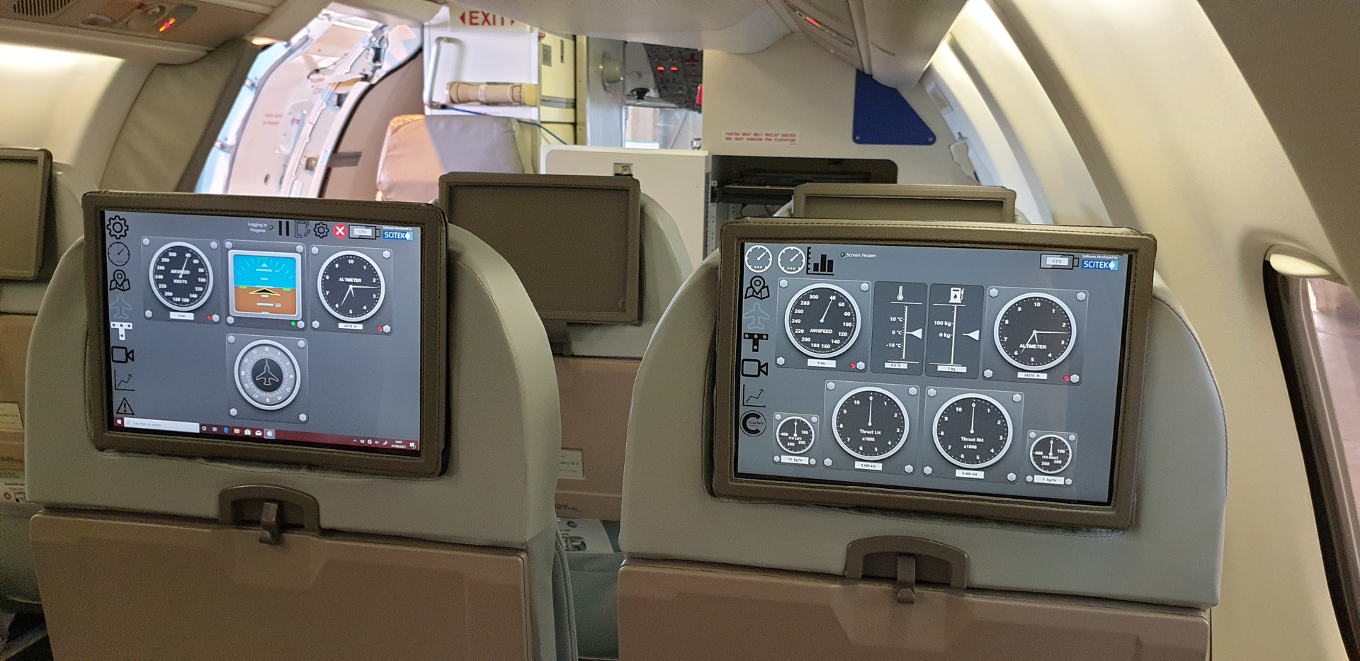 The project required a bespoke solution for the fitment of computer tablets and other equipment to each seat back of the flying classroom.