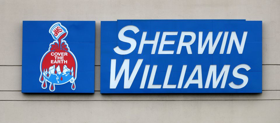 Signage outside the Sherwin-Williams Breen Technology R&D Center, in foreground in downtown Cleveland, OH, Thursday, September 12, 2019. The company has announced what has been long rumored, that they are looking for new company headquarters along with a new research and development facility.