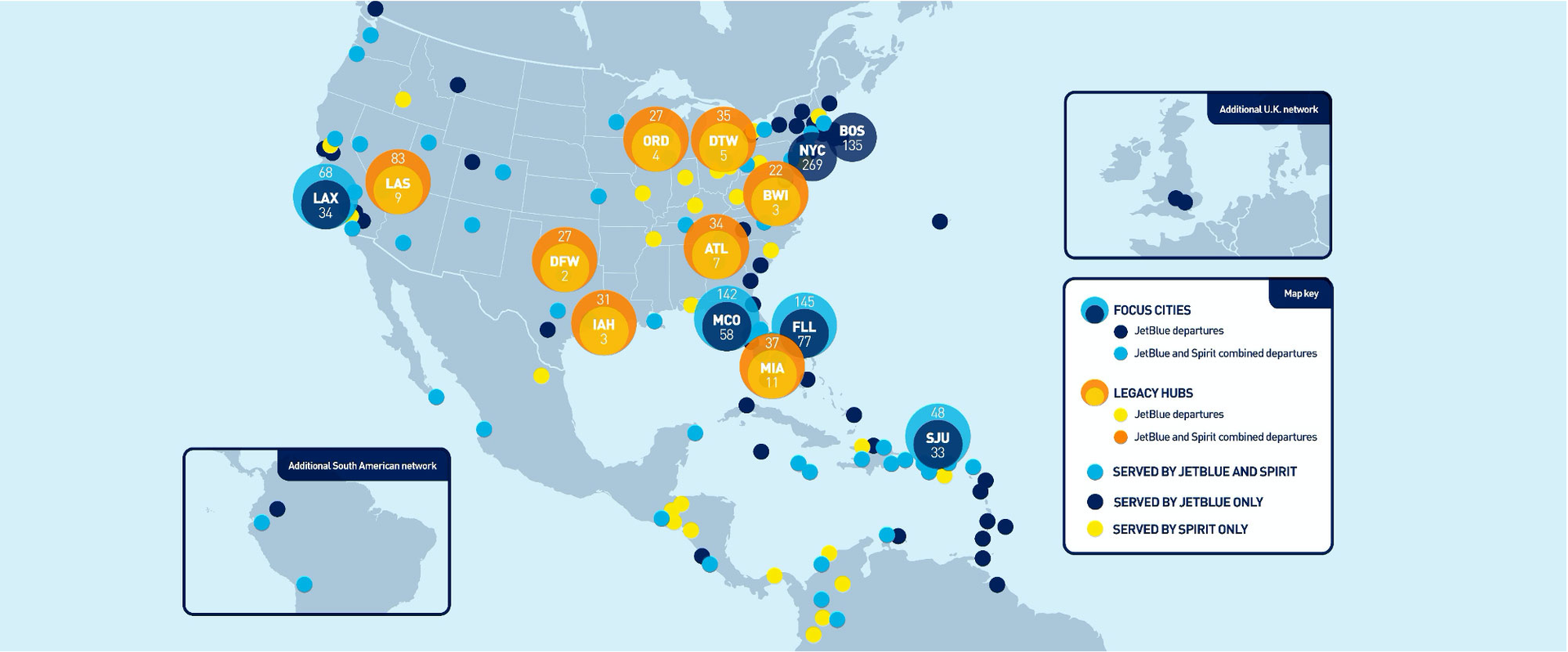 Together, JetBlue and Spirit will create the fifth largest domestic airline &ndash; a national, customer-centric, low-fare alternative to the dominant &ldquo;Big Four&rdquo; airlines. (https://lowfaresgreatservice.com/)