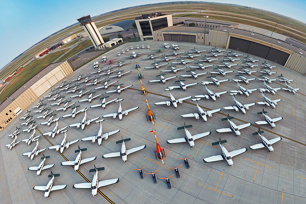 UND&rsquo;s fleet of aircraft is seen gathered at the University&rsquo;s location at Grand Forks International Airport.